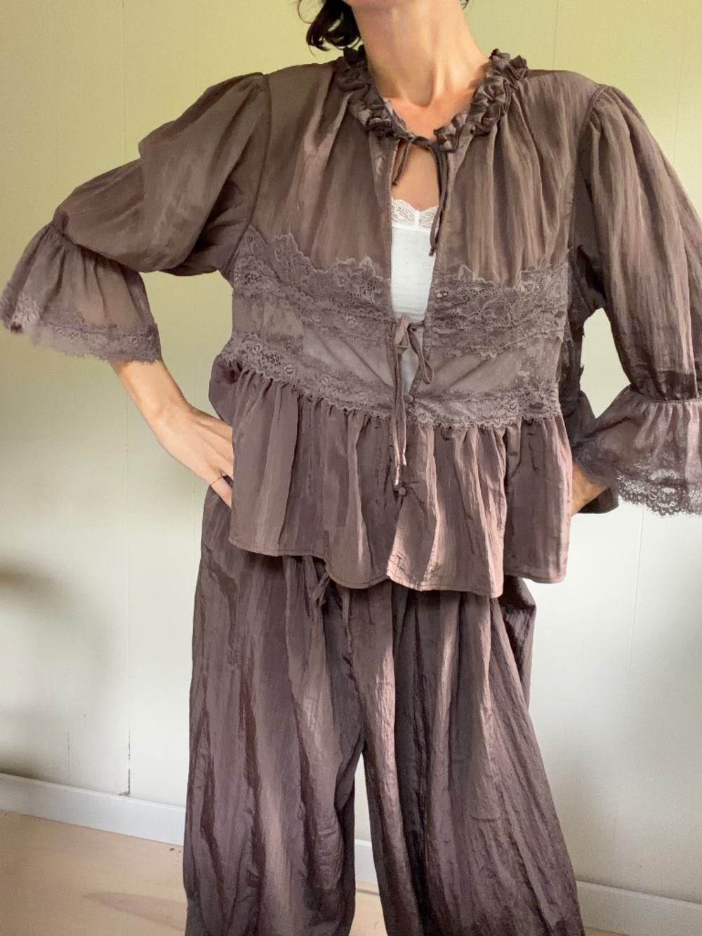 Free people forever young bloomer set cottage fairy romantic chocolate lace